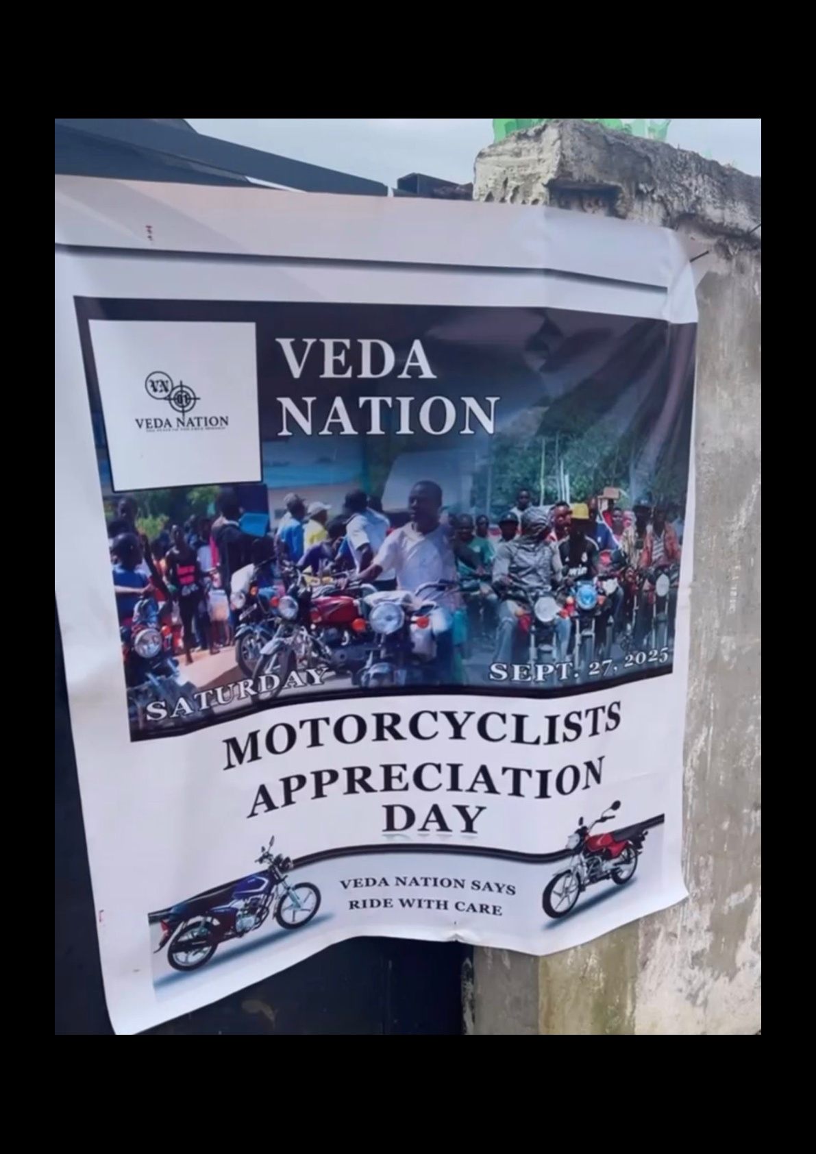 Veda Nation motorcyclists appreciation flyer